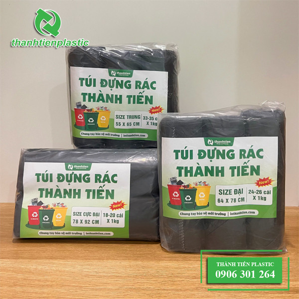 Túi rác tự hủy sinh học 3 màu với tem nhãn Thành Tiến Plastic