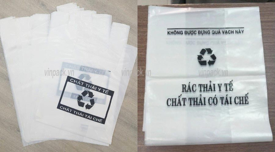 Túi rác y tế màu trắng đựng rác thải tái chế