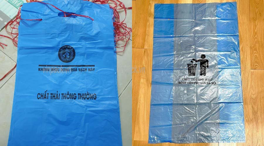 Túi rác y tế màu xanh đựng rác thải sinh hoạt