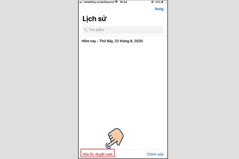 Tùy chọn "Xóa DL duyệt web" trong Chrome iOS, bước tiếp theo để loại bỏ dữ liệu duyệt khỏi điện thoại
