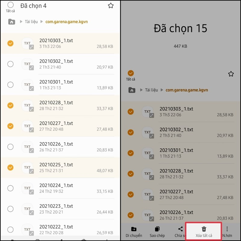 Tùy chọn Xóa tất cả để giải phóng bộ nhớ nhanh chóng