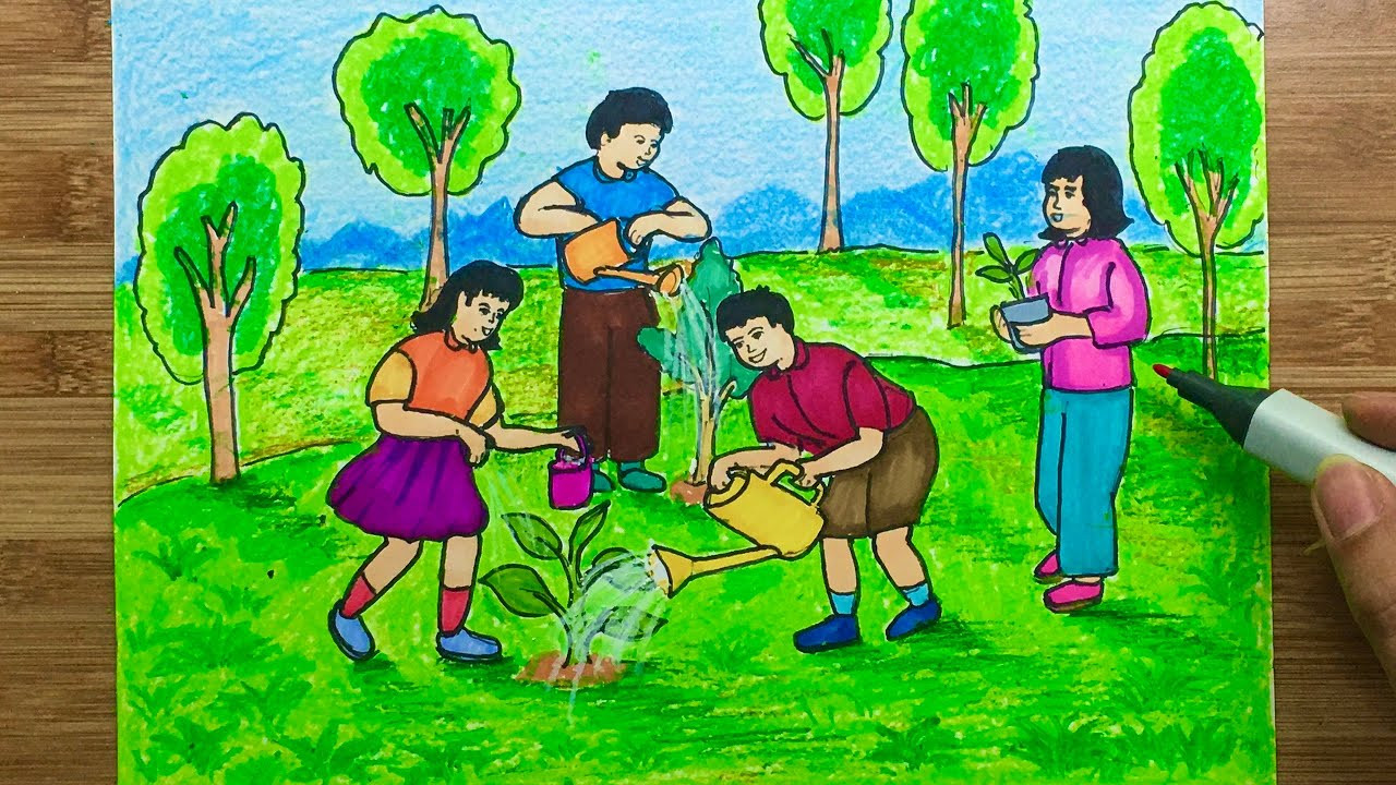 Vẽ tranh bảo vệ môi trường: Trái Đất và năng lượng xanh