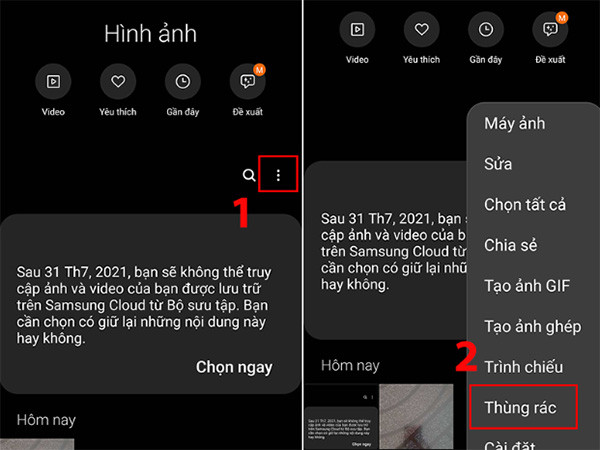 Vị trí thùng rác ảnh trong Bộ sưu tập điện thoại Samsung
