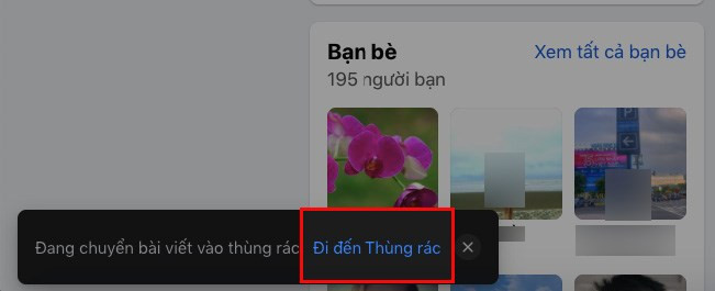 Xác nhận chuyển nội dung vào Thùng rác Facebook