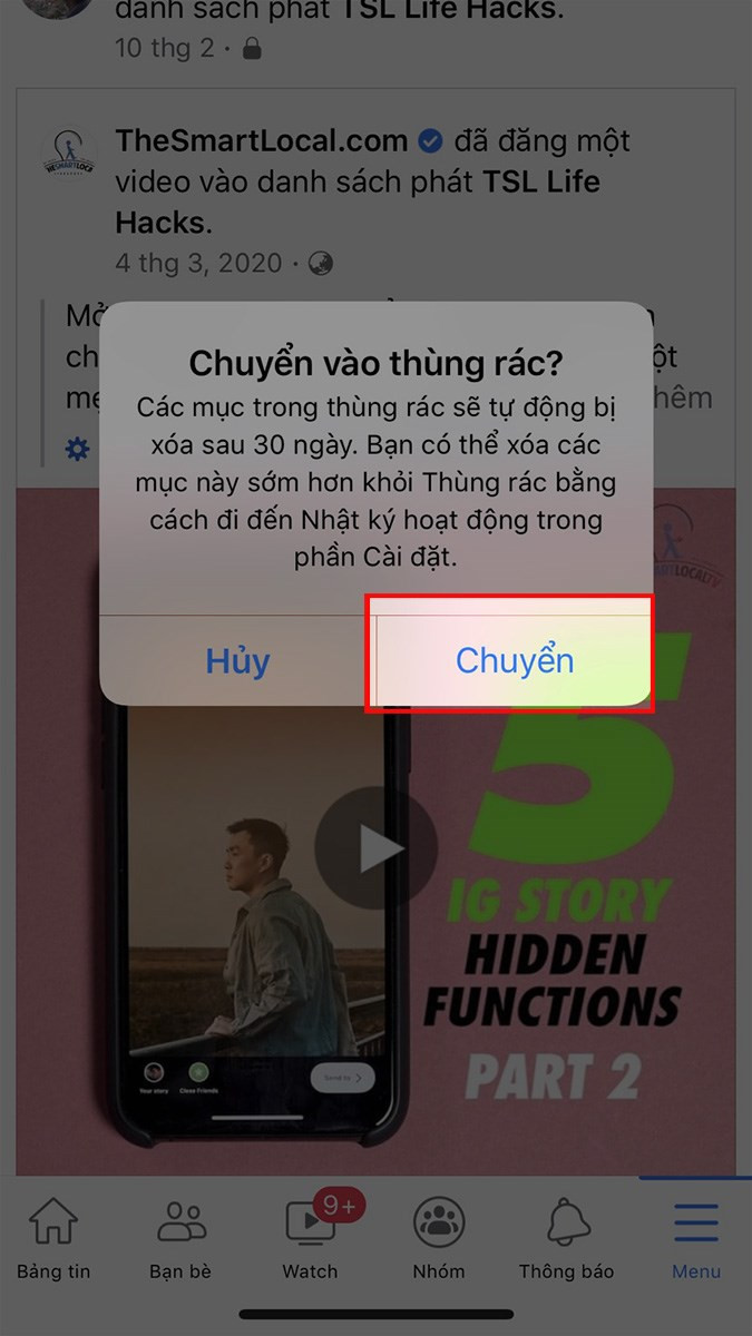 Xác nhận chuyển nội dung vào thùng rác