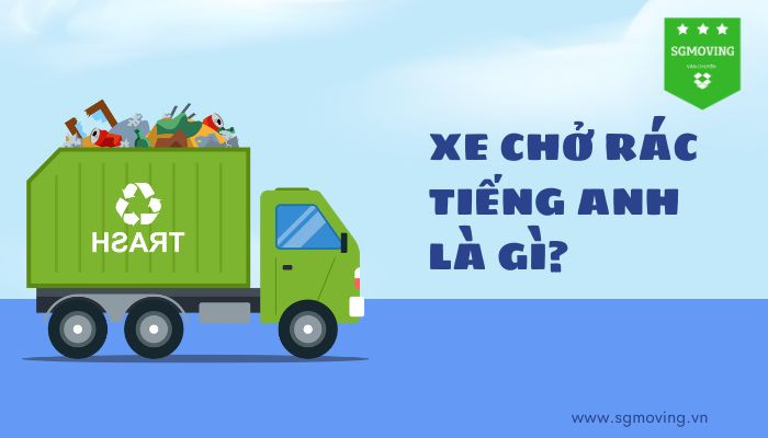 Xe chở rác chuyên dụng màu xanh đang hoạt động thu gom thùng rác lớn, minh họa cụ thể cho allintitle:xe chở rác tiếng anh là gì trong hệ thống quản lý chất thải