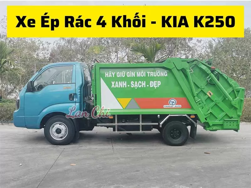 Xe ép rác KIA K250 3 khối, thùng full inox, đại diện cho các lựa chọn xe mới và đa dạng
