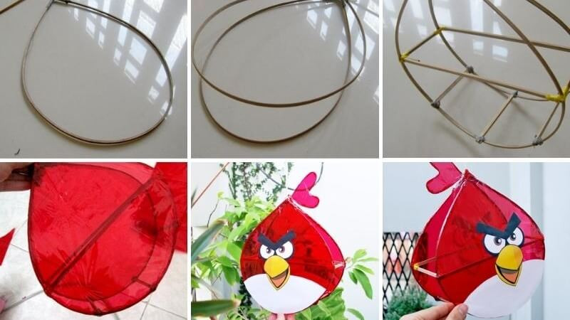 Ý tưởng làm đèn Trung thu Angry Birds từ giấy gói quà tái chế