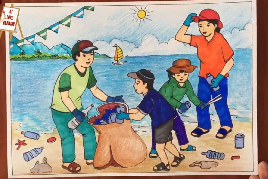 Ý tưởng vẽ tranh bảo vệ môi trường biển: Hải cẩu mắc kẹt trong rác thải nhựa đại dương
